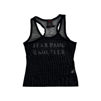 JEAN PAUL GAULTIER SHEER MESH LOGO TANK TOP