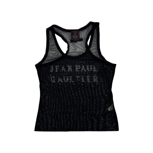 JEAN PAUL GAULTIER SHEER MESH LOGO TANK TOP