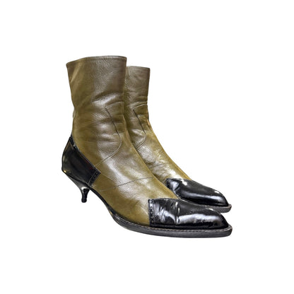 MIUMIU FW1999 OLIVE BROGUE LEATHER BOOTS