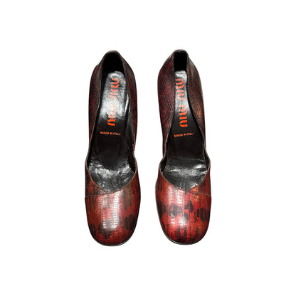 MIUMIU BURGUNDY CROC LEATHER HEELS