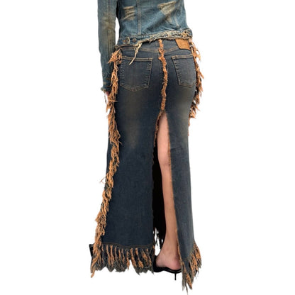 L.G.B DISTRESS HEM DENIM SKIRT