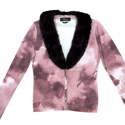 BLUMARINE PINK ROSE PRINTED CARDIGAN SET
