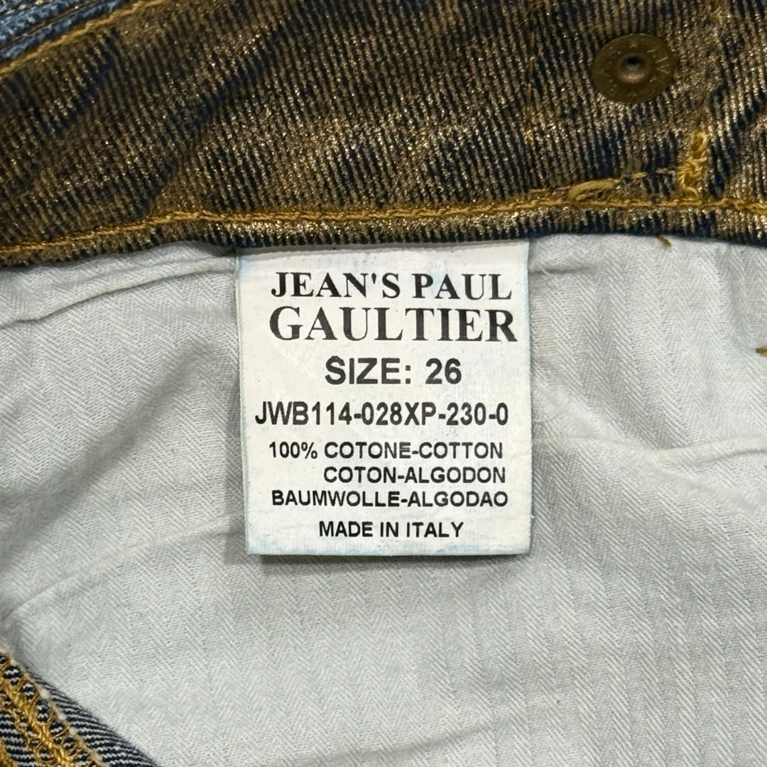 JEAN PAUL GAULTIER GOLD PAINTED STUD HEM CAPRIS PANTS