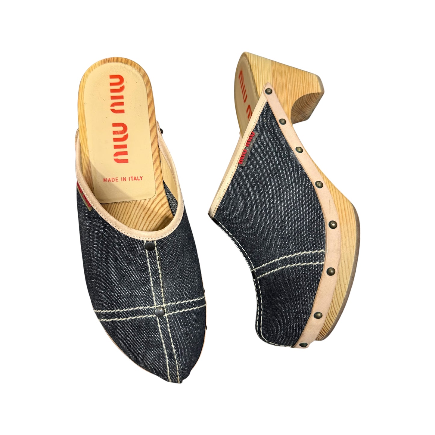 MIU MIU WOODEN DENIM CLOG