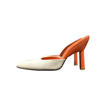 PRADA ORANGE CANVAS MULES