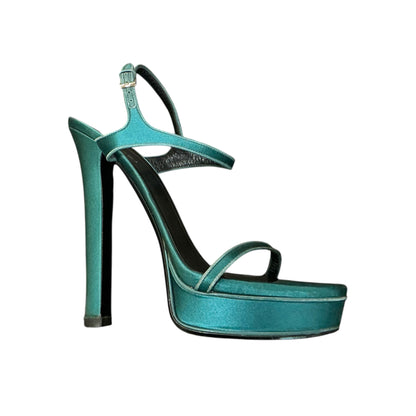 GUCCI GREEN SATIN PLATFORM HEELS