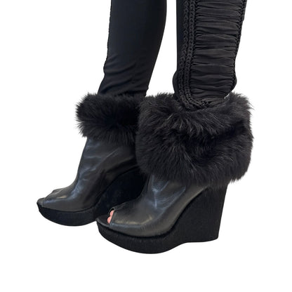 PRADA BLACK FUR WEDGE BOOTS