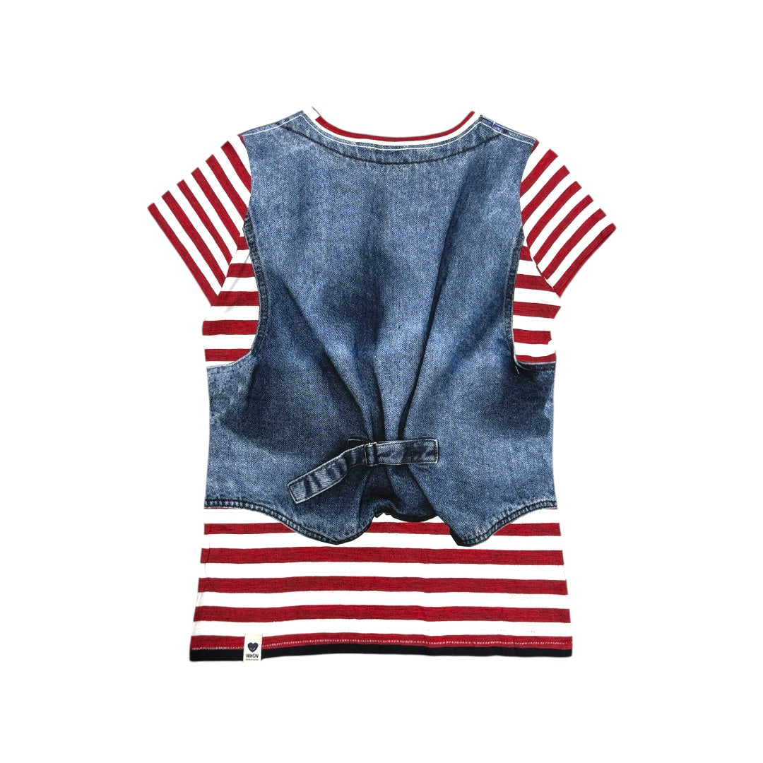 PAUL SMITH DENIM & SCARF OVER PRINTED T-SHIRT