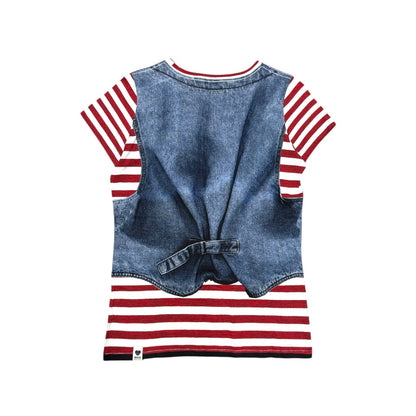 PAUL SMITH DENIM & SCARF OVER PRINTED T-SHIRT