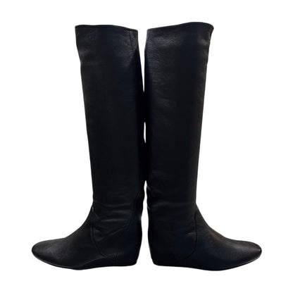 LANVIN BLACK LEATHER KNEE HIGH WEDGES BOOTS