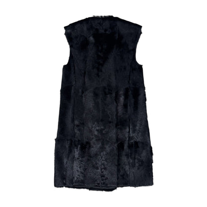 PRADA SPORT 2009 BLACK GOAT FUR LONG  GILET COAT