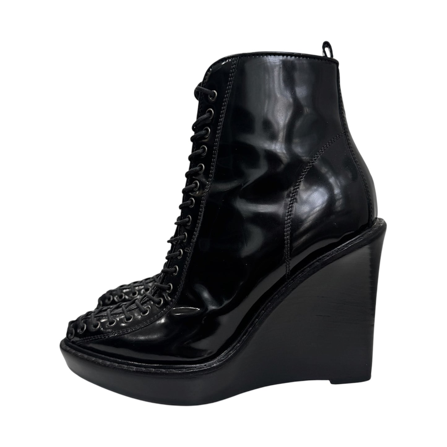 GIVENCHY BLACK LACE UP ANKLE WEDGE BOOTS
