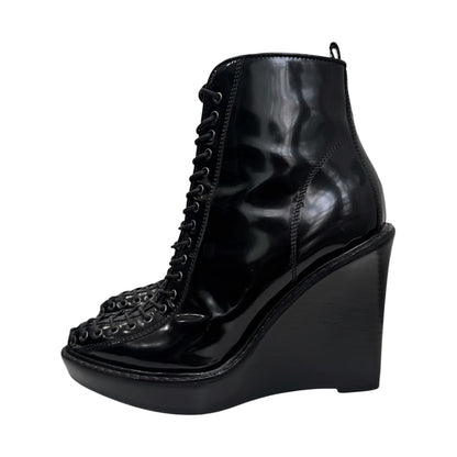GIVENCHY BLACK LACE UP ANKLE WEDGE BOOTS