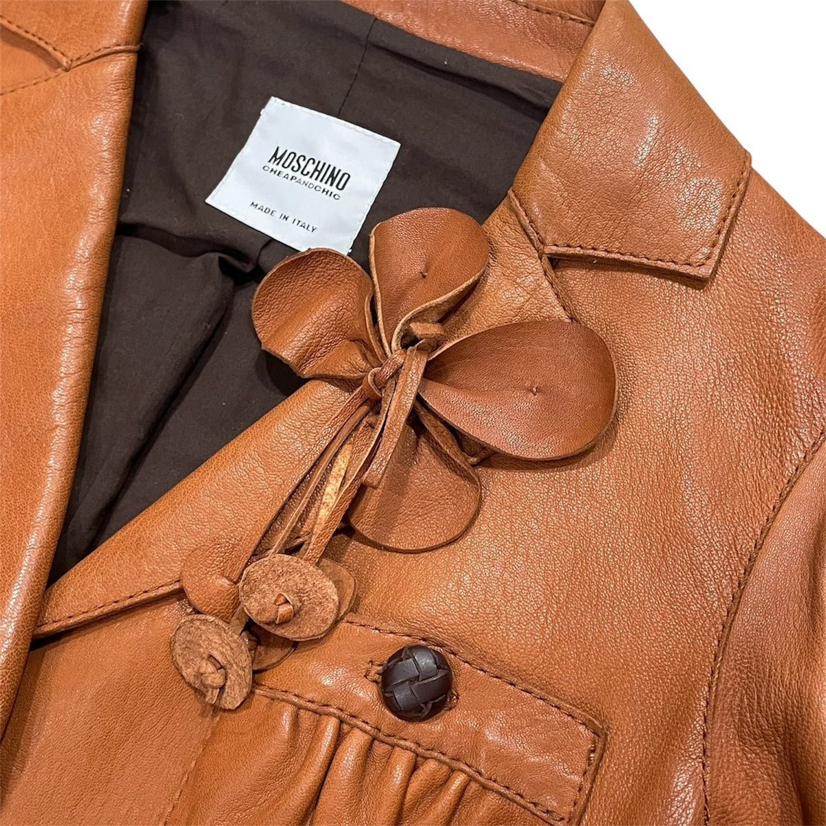 MOSCHINO BROWN ORANGE FLOWER LEATHER BLAZER
