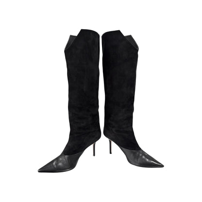 JIMMY CHOO BLACK SUEDE LEATHER KNEE-HIGH BOOTS