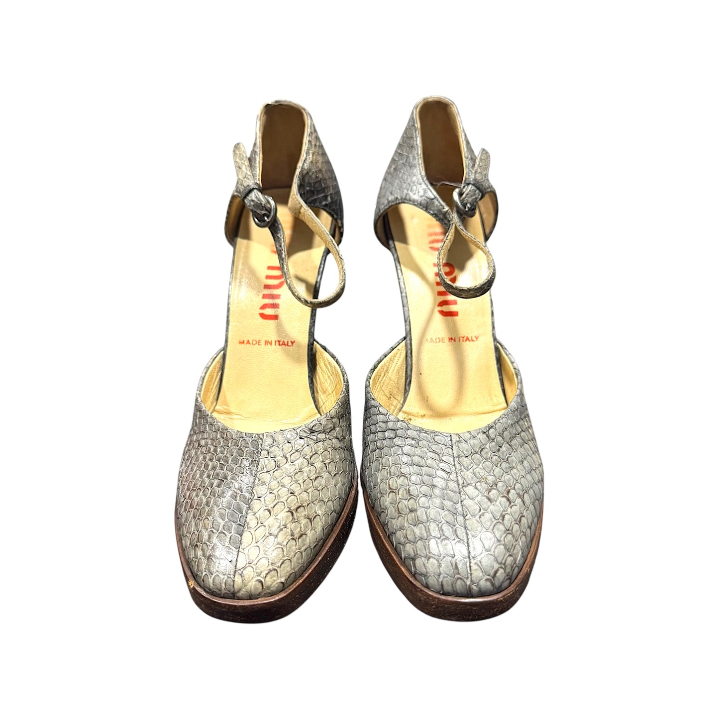 MIU MIU GREEN SNAKE SKIN HEELS