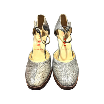 MIU MIU GREEN SNAKE SKIN HEELS