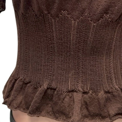 BLUMARINE BROWN MESH FLOWER KNIT TOP