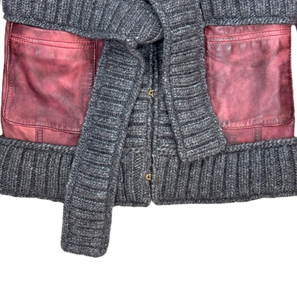 DOLCE & GABBANA 2000S RIBBED KNIT BURGUNDY LEATHER JACKET