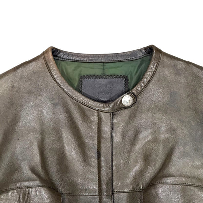 PRADA 1999 OLIVE BIKER LEATHER COAT