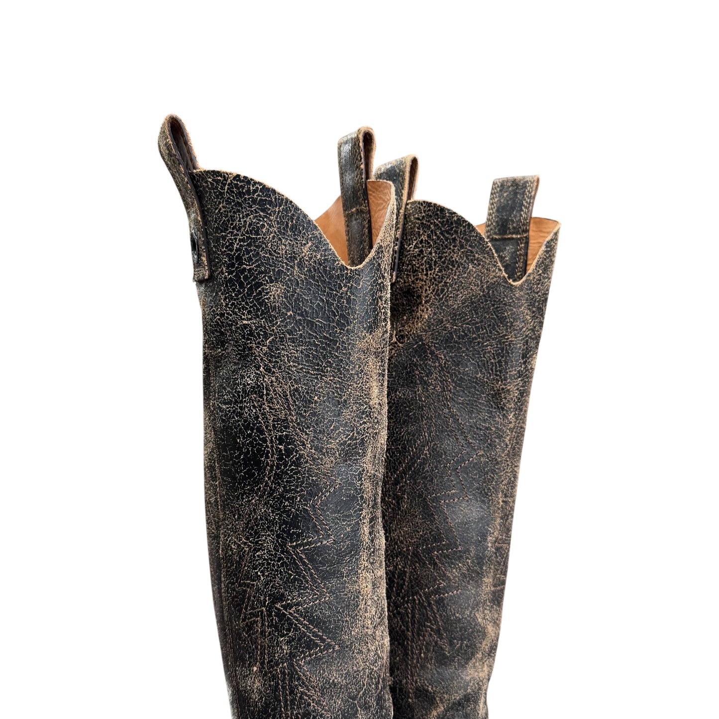 DIESEL DISTRESSED LEATHER KNEE HIGH COWBOY BOOTS