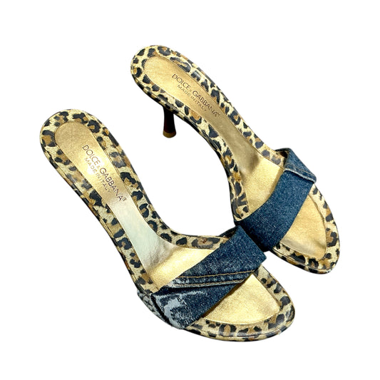 DOLCE & GABBANA LEOPARD CANVAS DENIM MULES