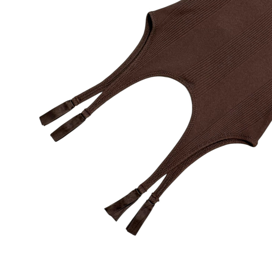 JEAN PAUL GAULTIER BROWN RIBBED KNIT BODYSUIT