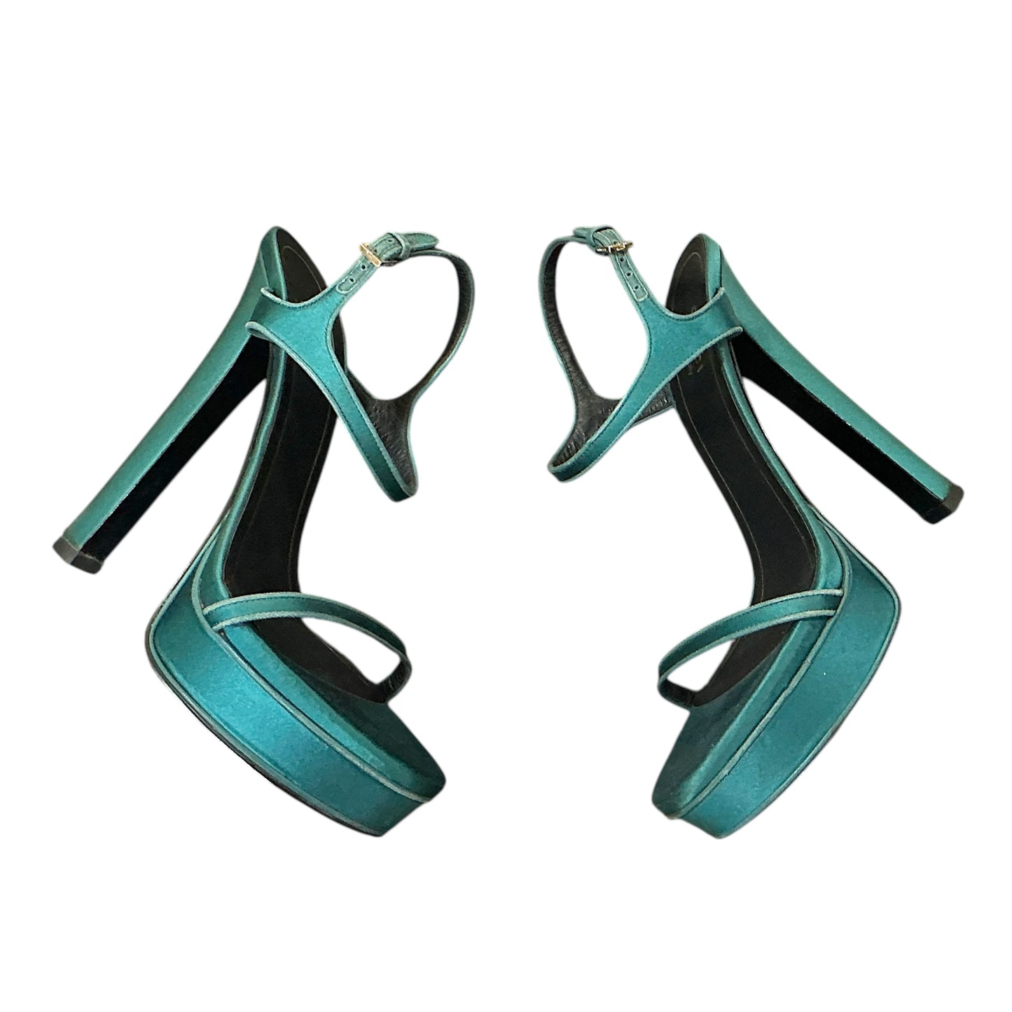 GUCCI GREEN SATIN PLATFORM HEELS