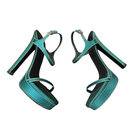 GUCCI GREEN SATIN PLATFORM HEELS