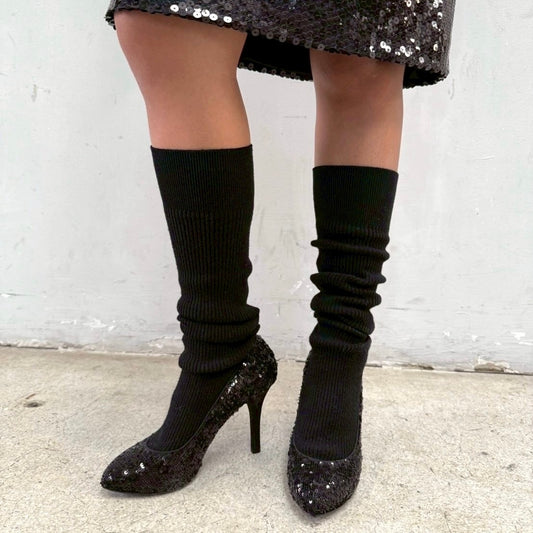D O L C E & G A B B A N A BLACK SEQUINS PUMP SOCK HEELS