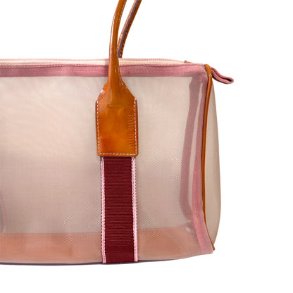 MIU MIU PINK LEATHER TRIMMED MESH BAG