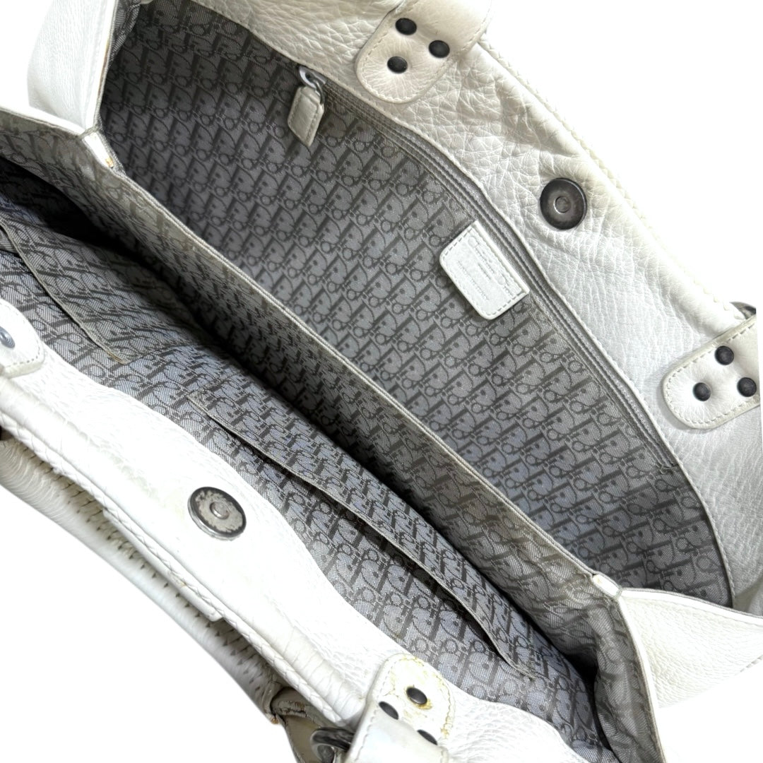 CHRISTIAN DIOR WHITE GAUCHO DOUBLE SADDLE BAG