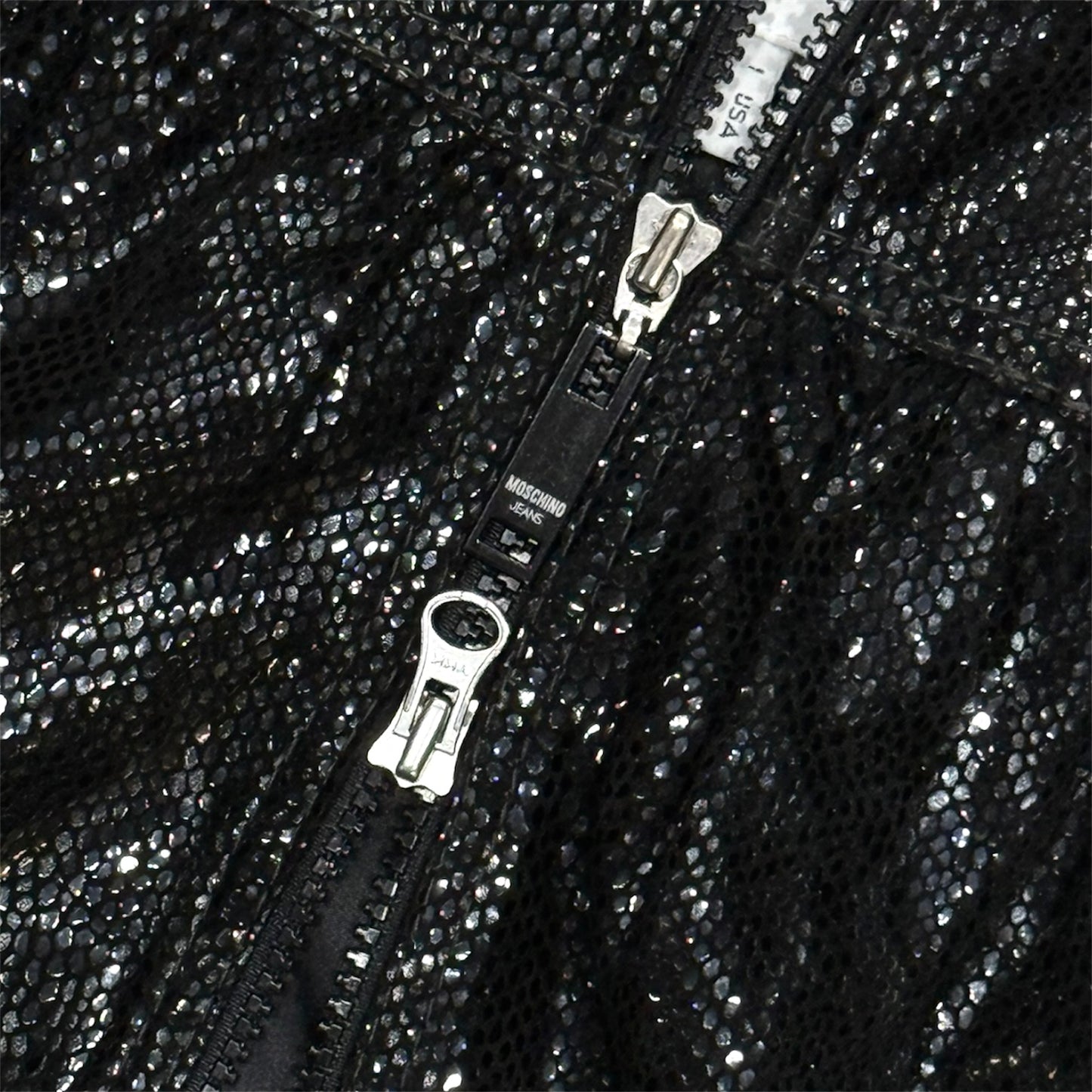 MOSCHINO RUFFLED SNAKE-PRINT LEATHER CROPPED BOLERO JACKET