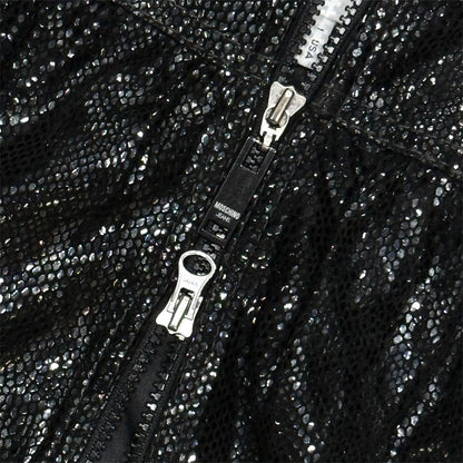 MOSCHINO RUFFLED SNAKE-PRINT LEATHER CROPPED BOLERO JACKET