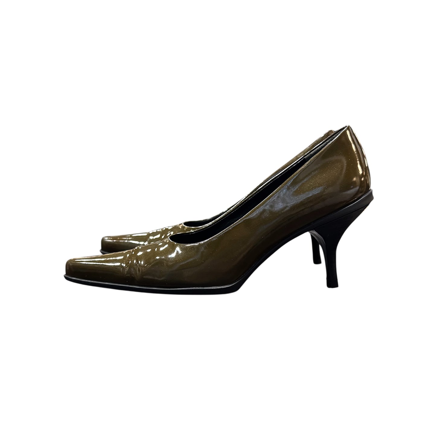 PRADA KHAKI PATENT LEATHER HEELS