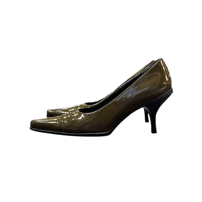 PRADA KHAKI PATENT LEATHER HEELS
