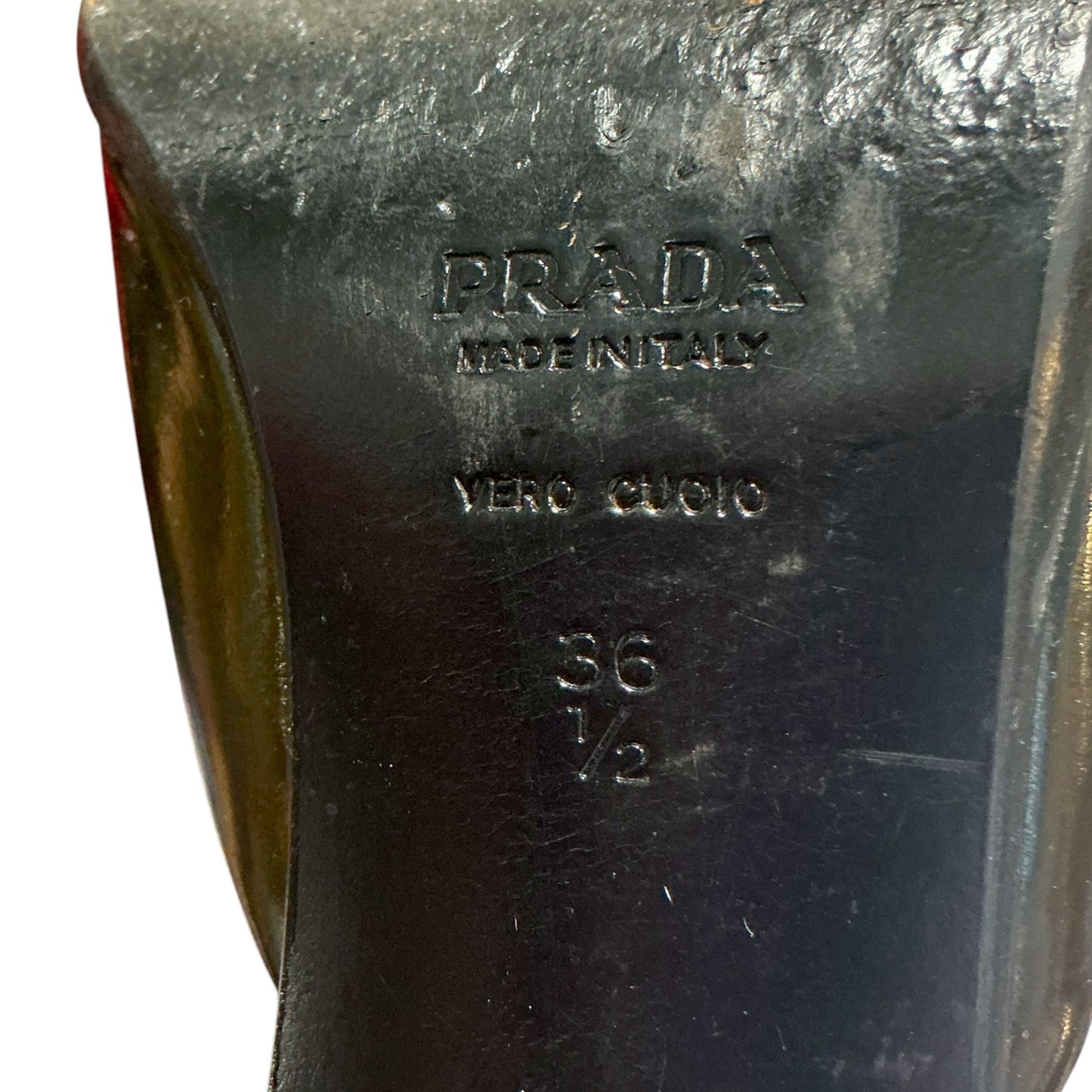 PRADA OLIVE PATENT LEATHER SQUARED HEELS