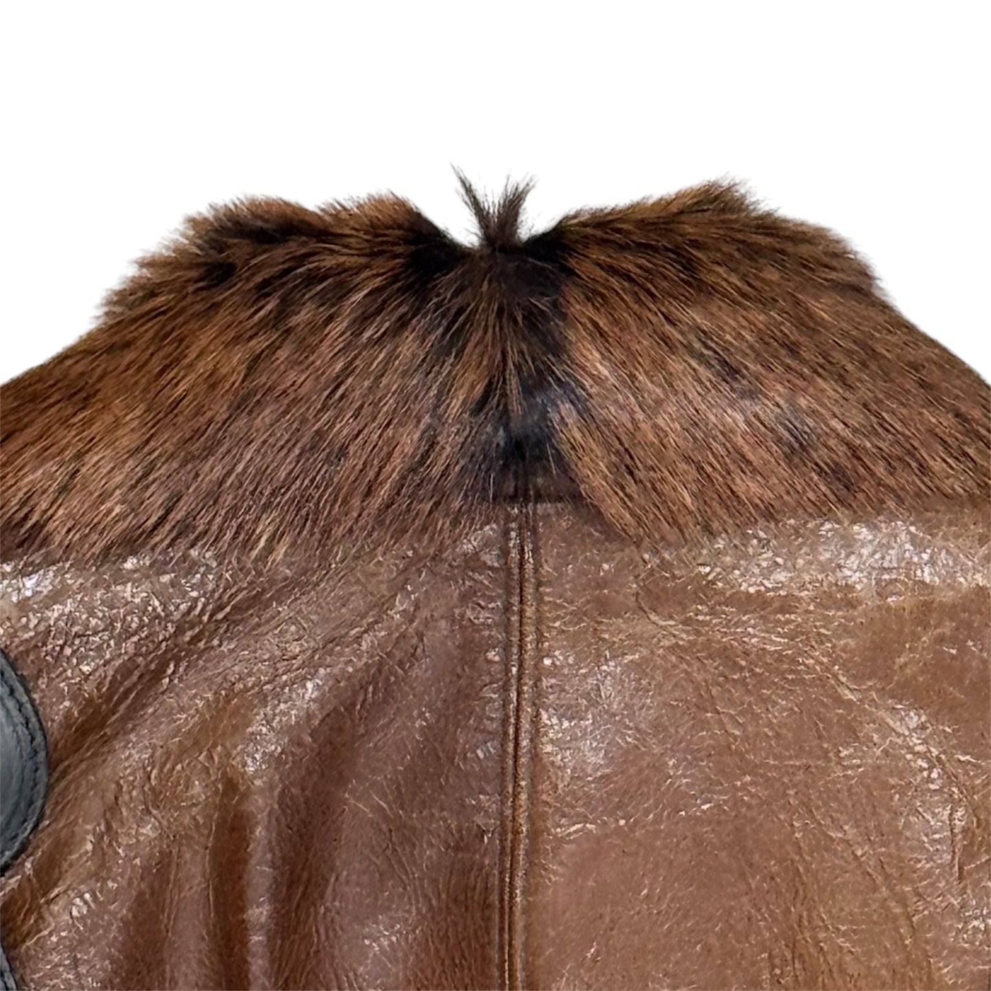 DSQUARED2 BROWN LEATHER FUR BUCKLED JACKET
