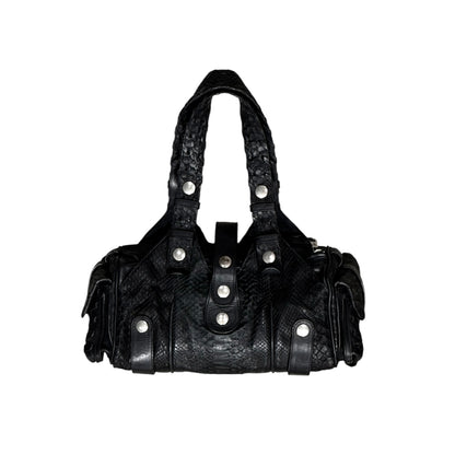 CHLOÈ BLACK PYTHON SILVERADO SATCHEL BAG