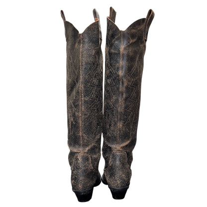 DIESEL DISTRESSED LEATHER KNEE HIGH COWBOY BOOTS