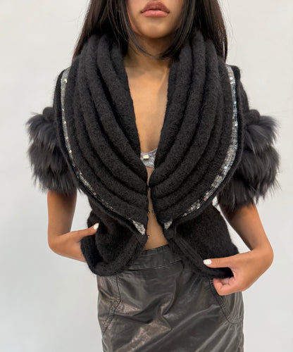 ROBERTO CAVALLI BLACK MOHAIR FUR BOLERO