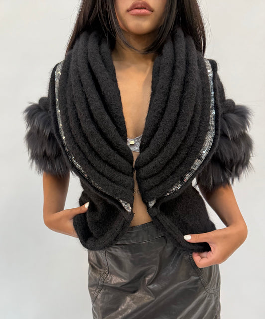 ROBERTO CAVALLI BLACK MOHAIR FUR BOLERO