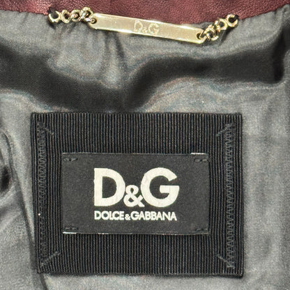 DOLCE & GABBANA 2000S RIBBED KNIT BURGUNDY LEATHER JACKET