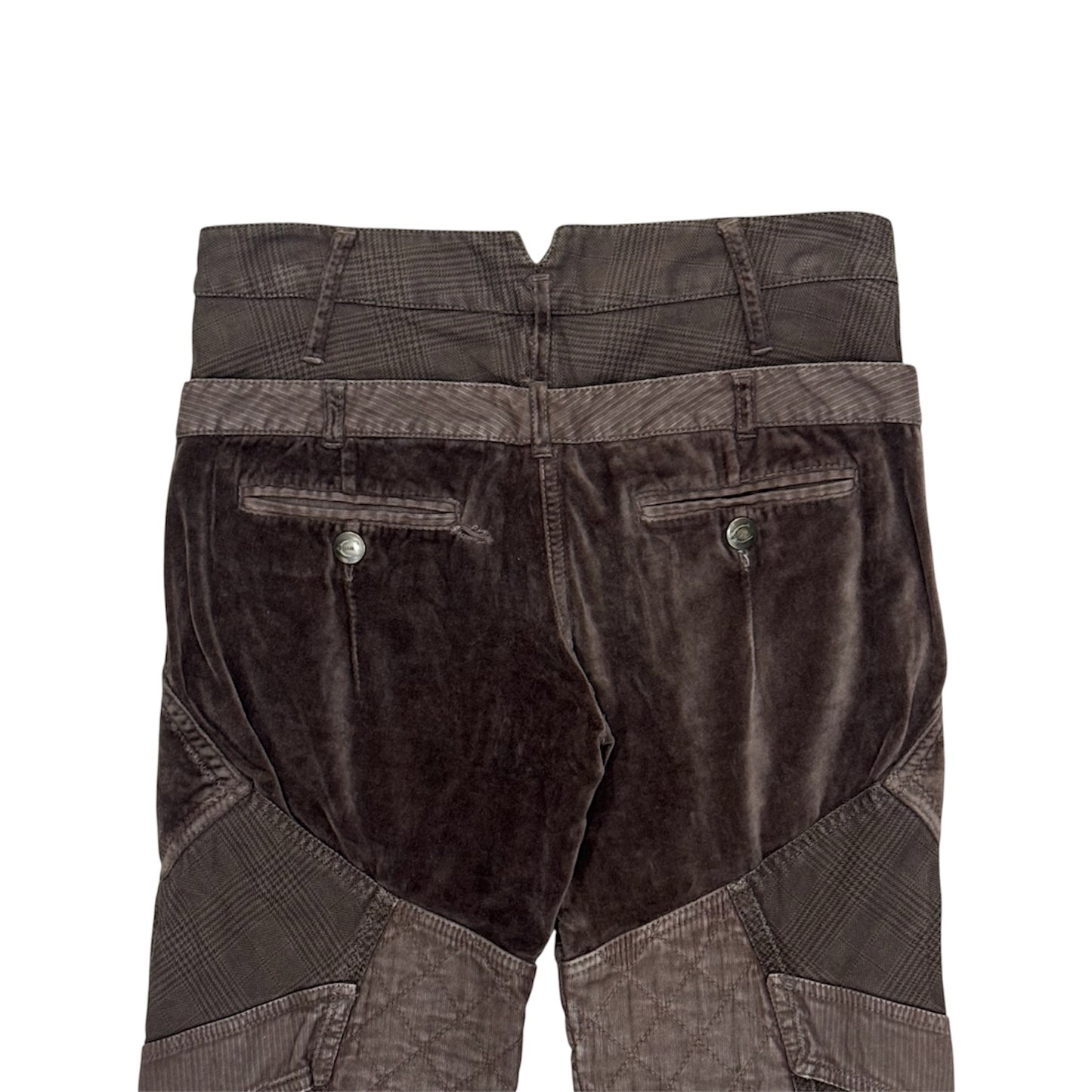 JUST CAVALLI BROWN VELVET DOUBLE WAIST PANELED CAPRIS