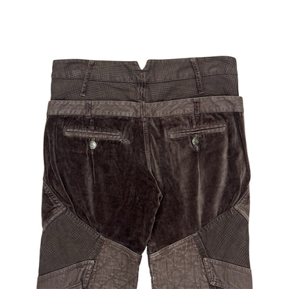 JUST CAVALLI BROWN VELVET DOUBLE WAIST PANELED CAPRIS