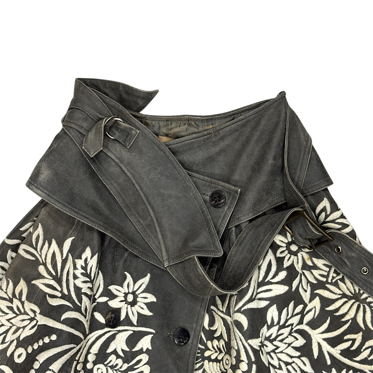 JOHN GALLIANO EMBROIDERED WRAPPED LEATHER SKIRT