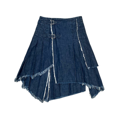 JEAN PAUL GAULTIER DENIM  ASYMMETRICAL PLEATED SKIRT