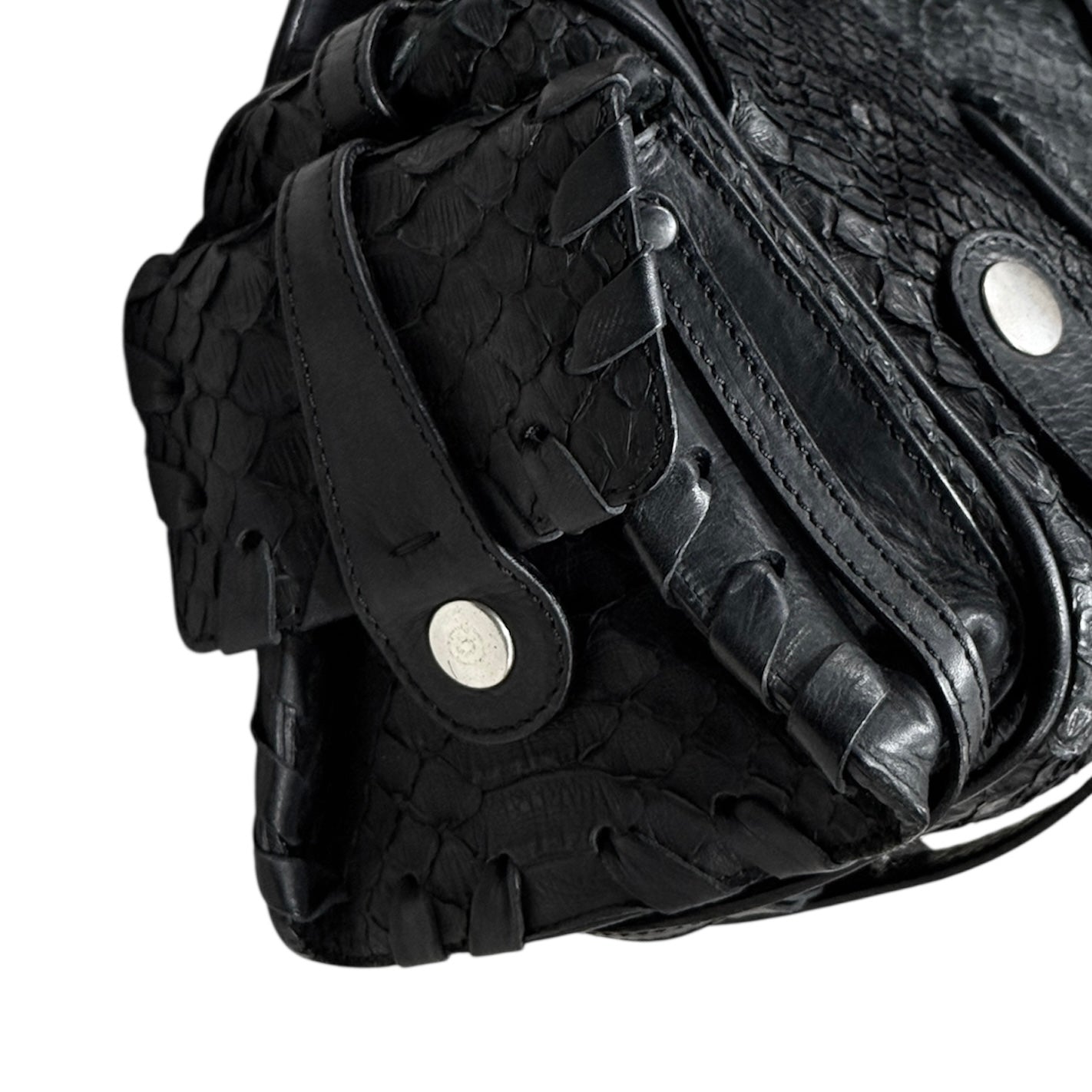 CHLOÈ BLACK PYTHON SILVERADO SATCHEL BAG