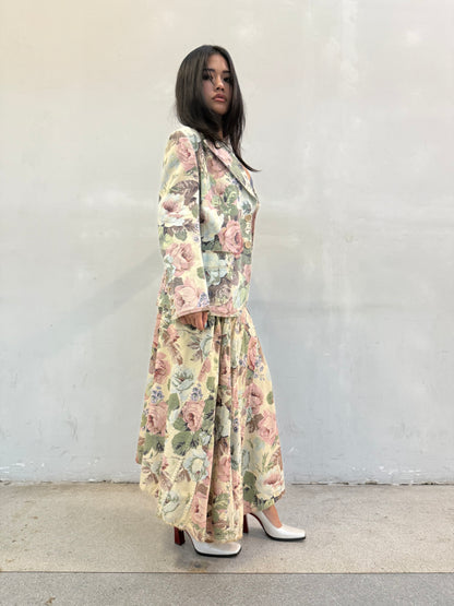 JUNYA WATANABE FLORAL SLIT BELT MAXI SKIRT