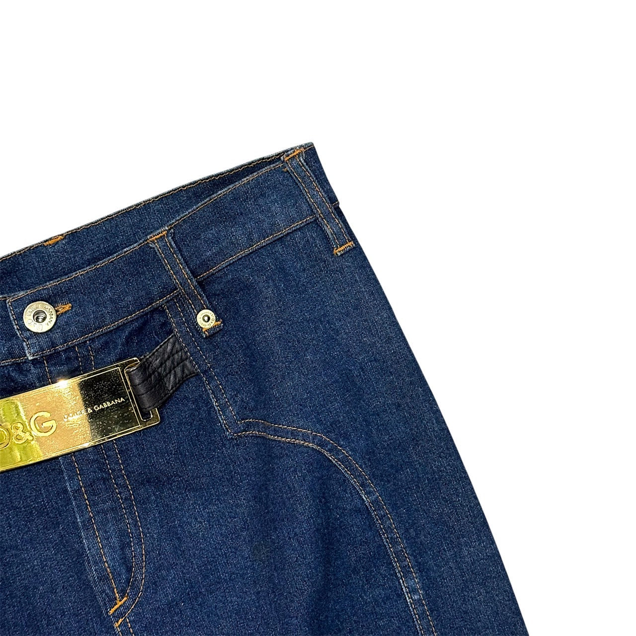 DOLCE & GABBANA GOLD BELT DENIM SKIRT